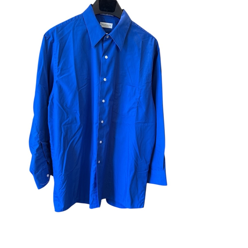 Van Heusen Men’s Deep Blue Dress Poplin Button Down Classic Design 17.5 32/33 XL